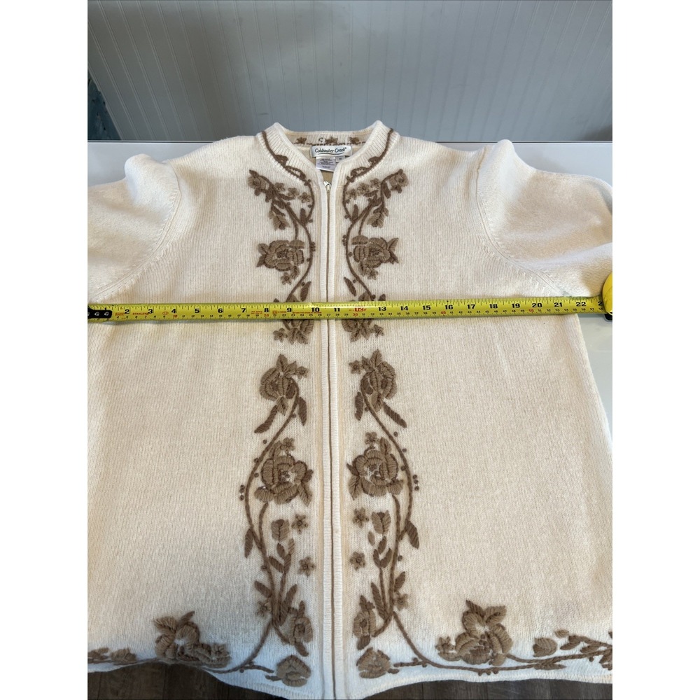 Coldwater Creek 100% lambs wool sweater embroidered brown flowers Cottagecore 1X - Picture 9 of 11